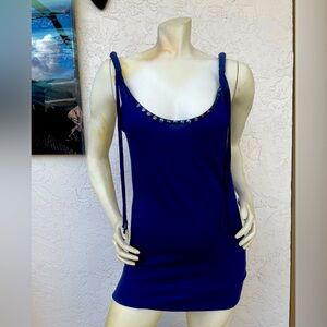 New York Blue Sleeveless Dress with Studded Neckline and tassels size S new